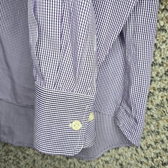 David Donohue Shirt Mens 16.5 34 35 Blue Button Up Check Cotton Light Casual - Picture 3 of 8